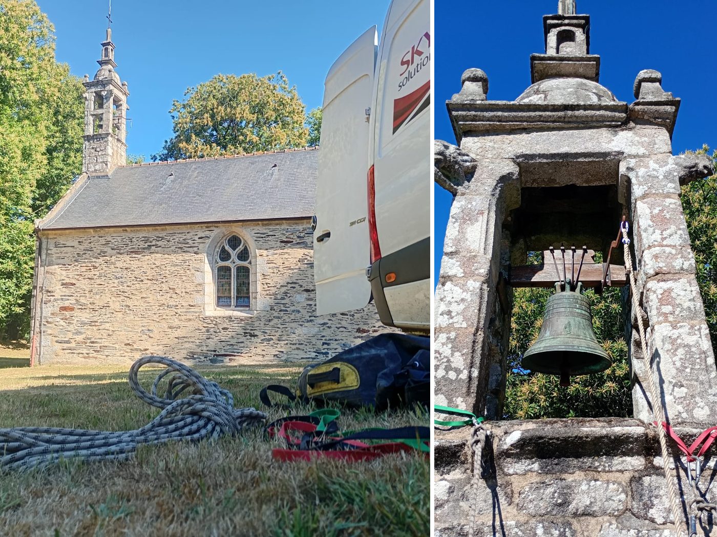 Intervention cordiste sur une chapelle — accès au clocher sur cordes
