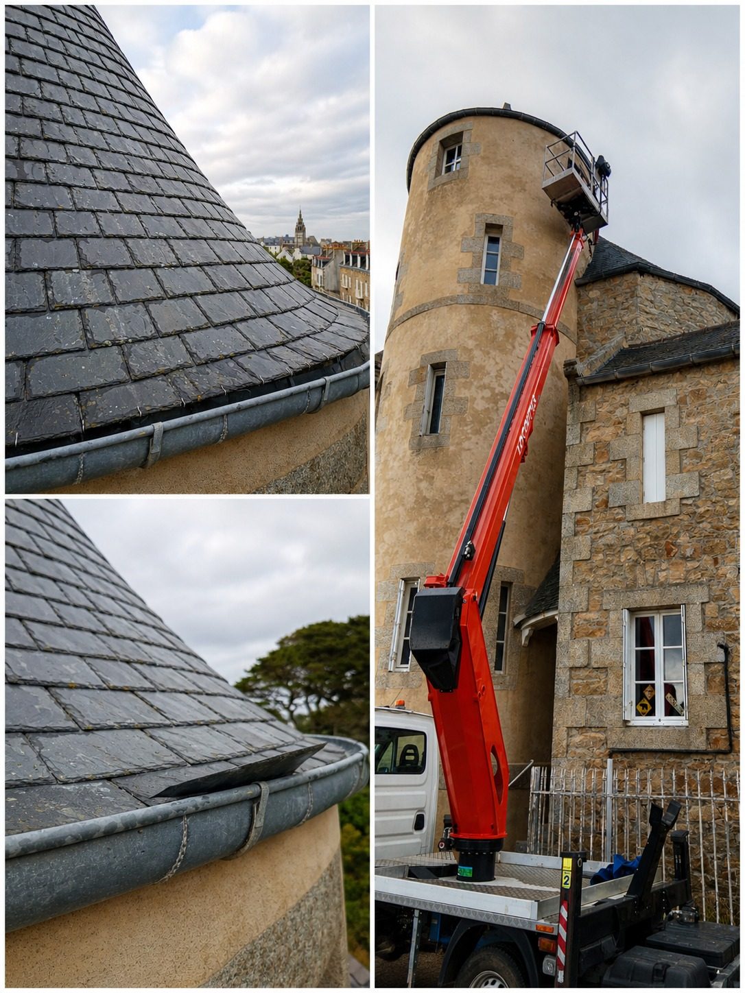Réfection de toiture en ardoise sur tourelle