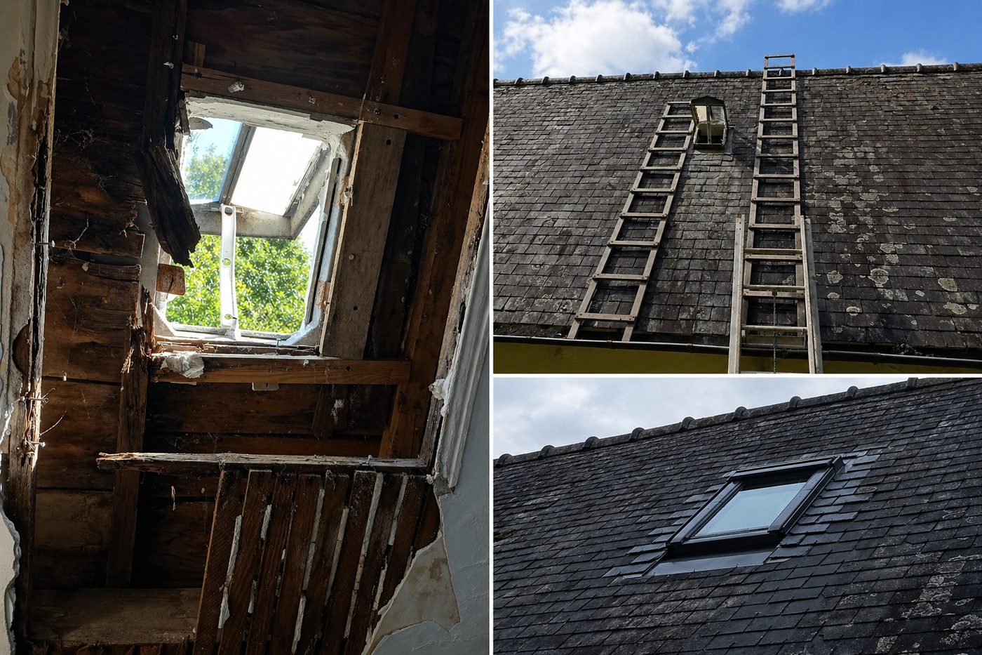 Pose de fenêtre de toit VELUX — avant / après